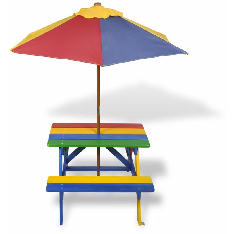 Table et bancs de pique-nique avec parasol pour enfants Bois - Inlife