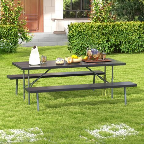 Table et Bancs de Pique-nique Pliables Cadre Métallique 250KG 183x163cm Noir CWXT2492 DESIGN IN