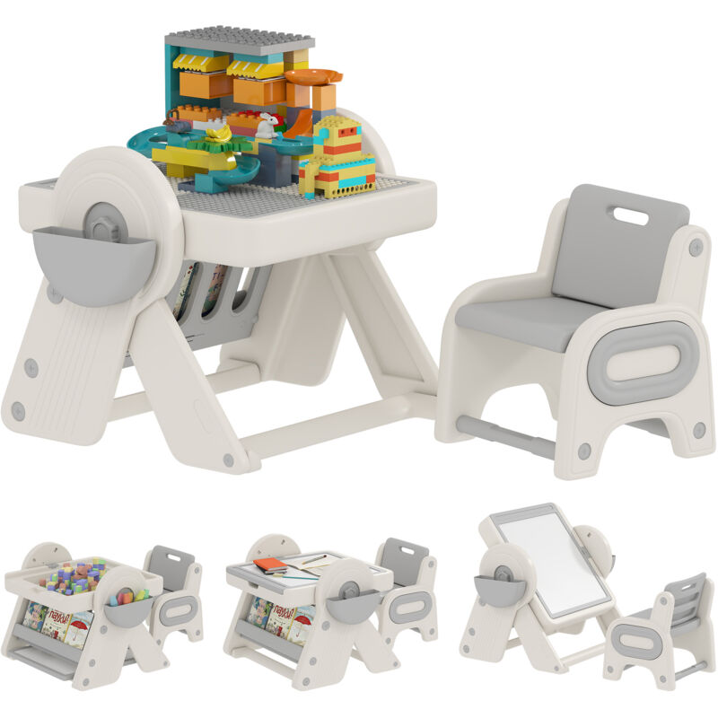 Table et Chaise Enfants 3 en 1 avec Table de Construction, Tableau Noir et Chevalet Convertible - Jeu d'Activités Multifonction pour Enfants 2-4 Ans