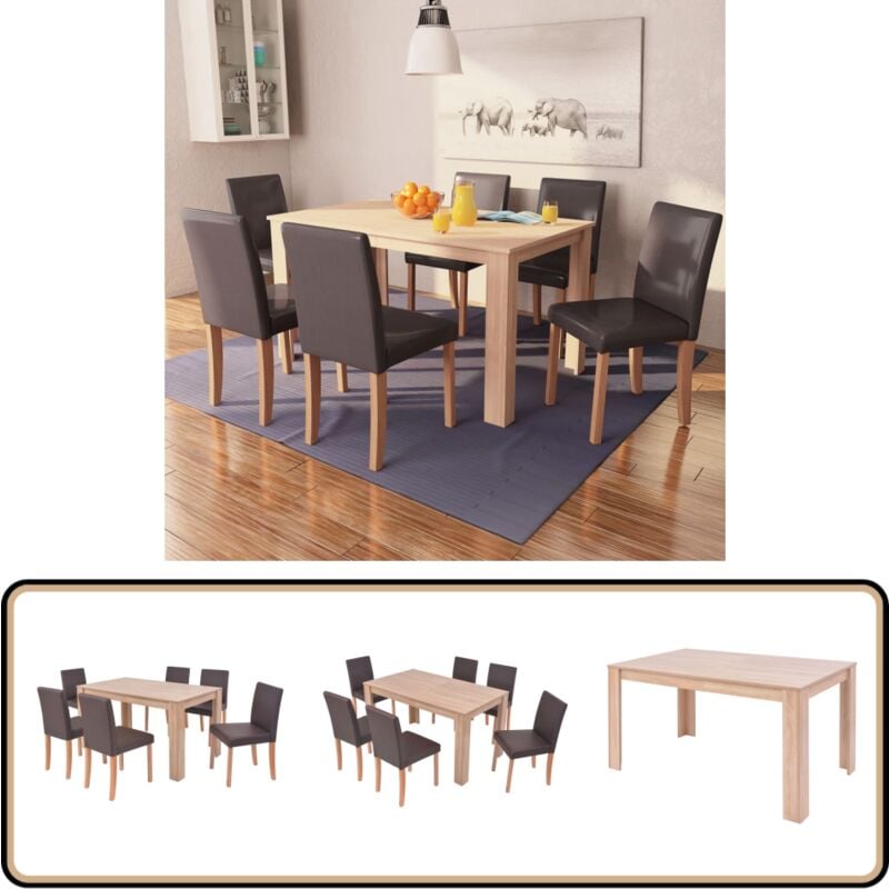 Table et chaises 7 pcs Cuir synthétique Chêne Marron - Ensemble De Table Et Chaises - Table Salle à Manger - Chaises Salle à Manger - Mobilier Salle