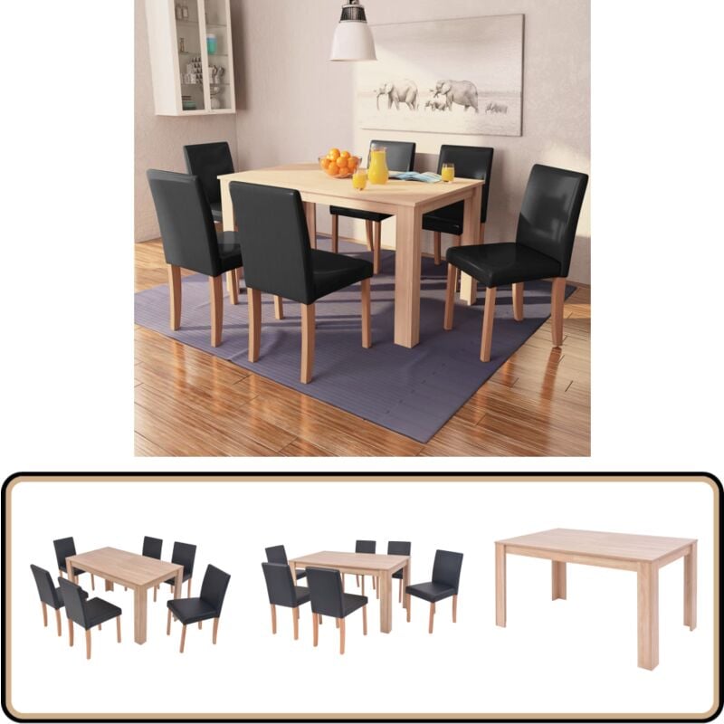 Table et chaises 7 pcs Cuir synthétique Chêne Noir - Ensemble De Table Et Chaises - Table Salle à Manger - Chaises Salle à Manger - Mobilier Salle à