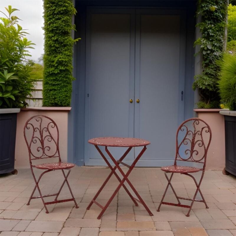 Table et chaises de jardin en métal laqué rouge - Rouge antique
