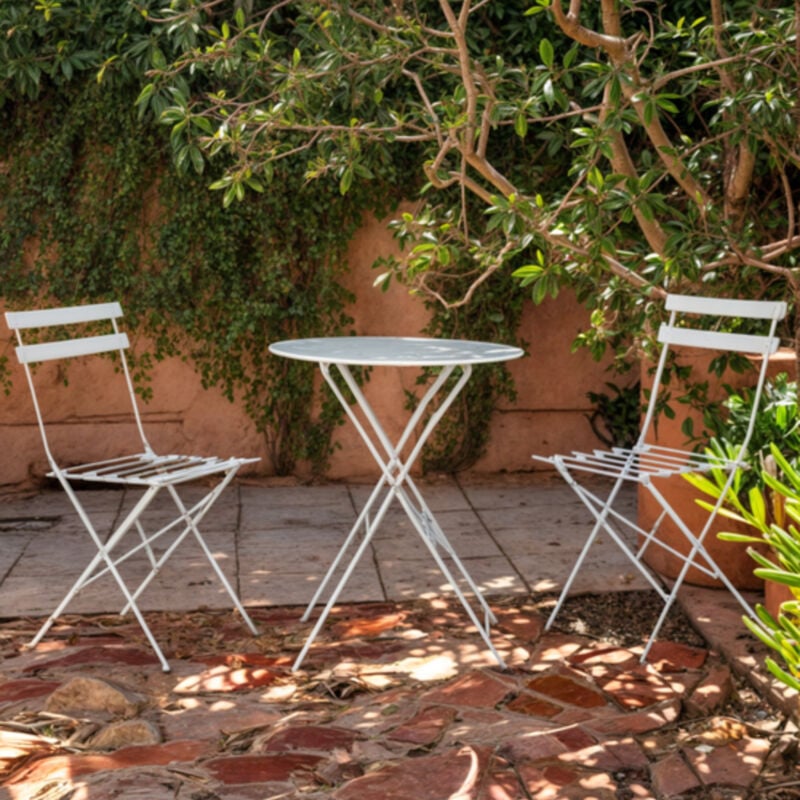 Avril Paris - Table et chaises pliantes bistrot balcon terrasse- 2 places - Blanc - flore