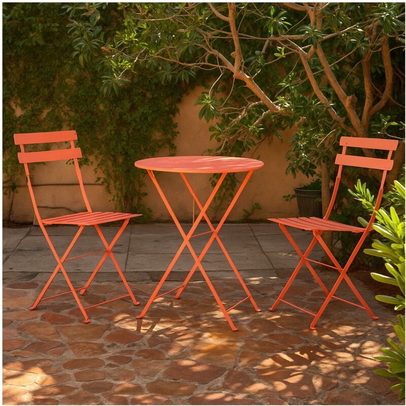 Avril Paris - Table et chaises pliantes bistrot balcon terrasse- 2 places - Rouge - flore