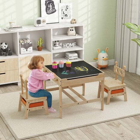 Table et Chaises pour Enfants Table d’Activité 4 en 1 avec Tableau Réversible à 2 Faces pour Dessiner Jouer Manger pour 3+ Ans Robot Naturel