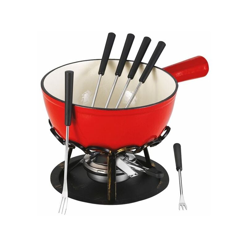 Set fonduta tinta unita rosso scaldino in ferro battuto da 20 cm - DSBRGSAF20 - tableandcook