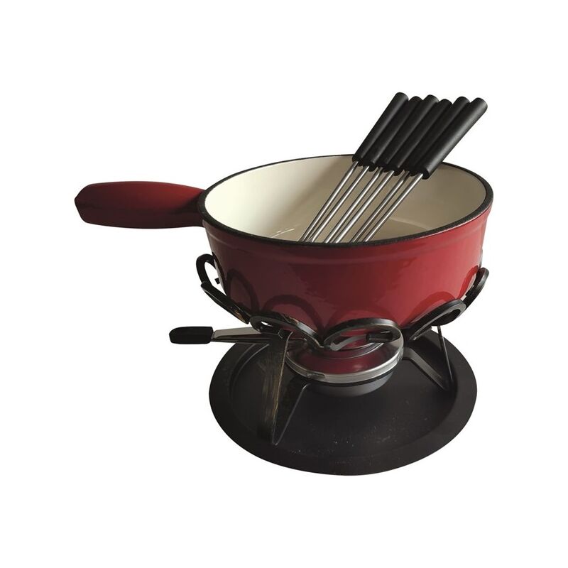 Set fonduta tinta unita rosso scaldino in ferro battuto da 24 cm - DSBRGSAF24 - tableandcook