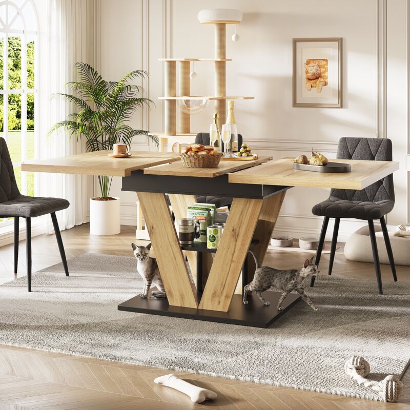 Table extensible 110x80x75cm table à manger rangement caché MDF et métal Couleur naturelle
