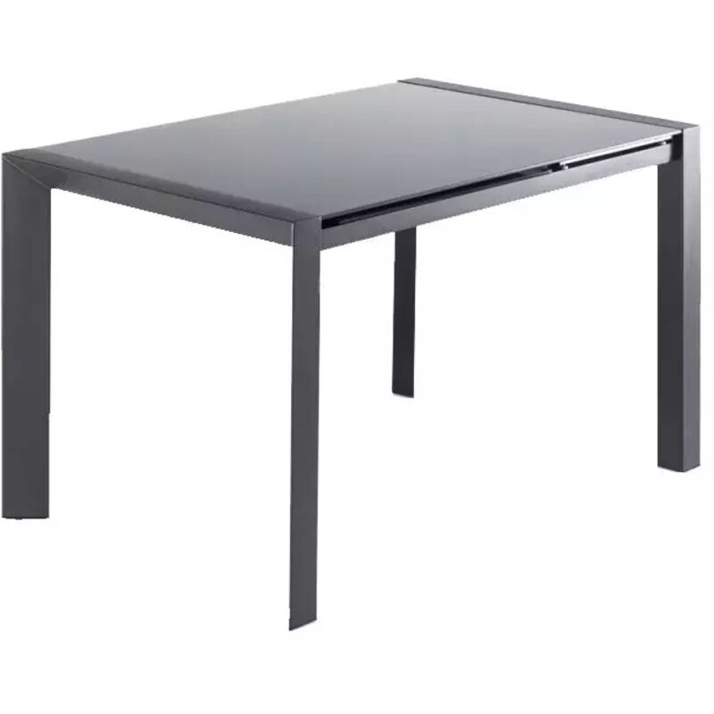 Meubletmoi - Table extensible 120 à 180 cm plateau verre gris pieds acier - mystic