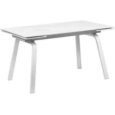 Table extensible 140/200 cm céramique blanc marbré et métal - TOSHIRO
