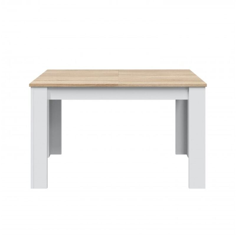 Habitdesign - Table extensible 140x90 cm blanc mat et chêne clair - Corfù