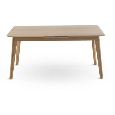 Table extensible 160/200 x 90 cm avec pieds en bois d'hévéa et plateau plaqué chêne