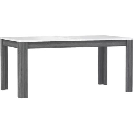 Table extensible 160-206 cm blanc laqué décor chêne gris – Accueille jusqu'à 8 personnes – Finition contemporaine – Meubletmoi