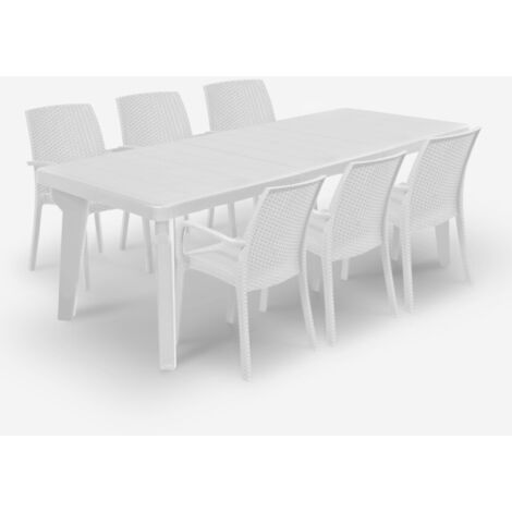 Table extensible 160-220cm + 6 chaises de jardin blanc Liri Light