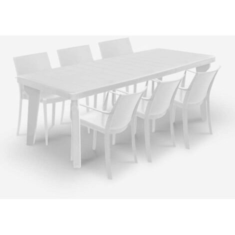 Table extensible 160-220cm + 6 chaises de jardin blanc Liri Light