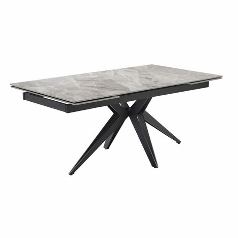 Table extensible 160/240 cm céramique gris marbré pied géométrique