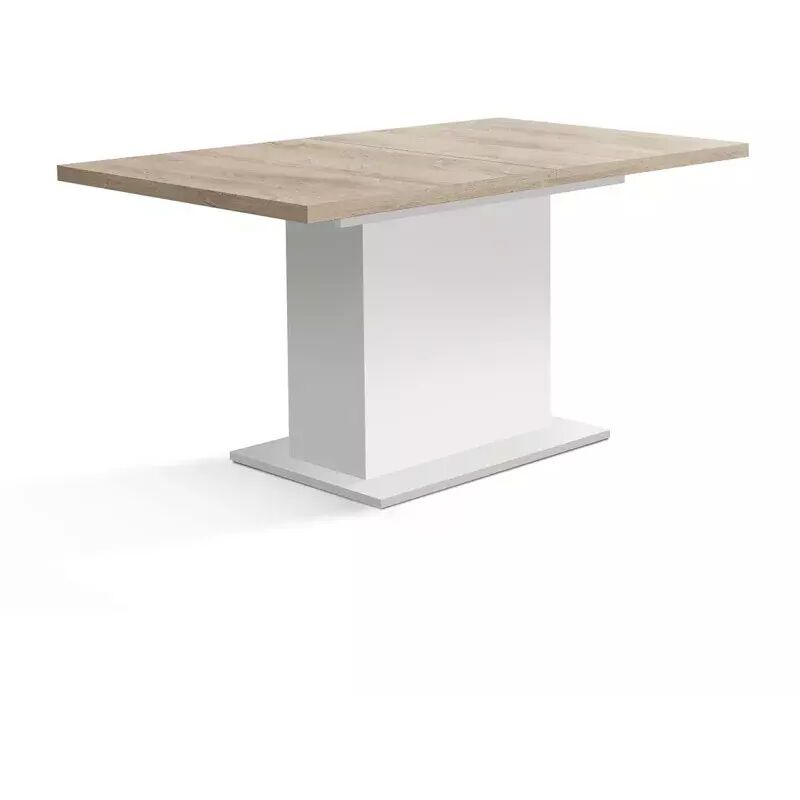 Meubletmoi - Table extensible 160 à 200 cm blanc mat et décor bois clair - leane Meubletmoi - Table extensible 160 à 200 cm blanc mat et décor bois clair - leane