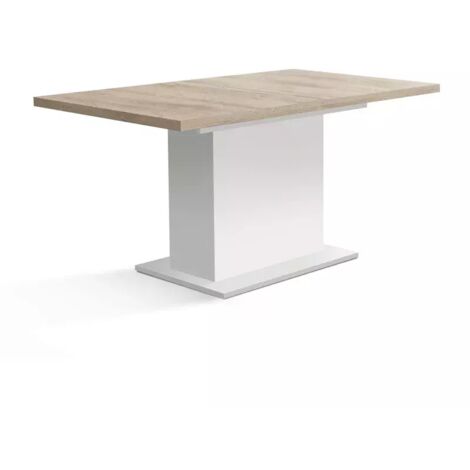 Table extensible 160 à 200 cm blanc mat et décor bois clair - LEANE