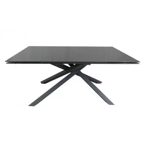 Table extensible 160 à 240 cm plateau en verre trempé gris – Piétement en acier – Pour 10 personnes – Rallonges intégrées – Meubletmoi