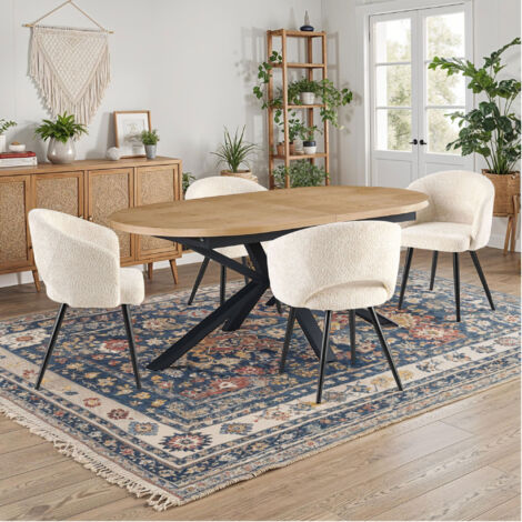 Table extensible 180-240 cm + 4 chaises tissu bouclette écru - VENTER