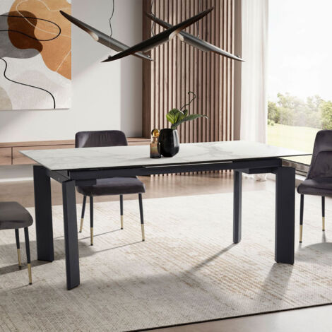 Table extensible 180-240 cm effet marbre blanc pieds métal - BLUNSKI