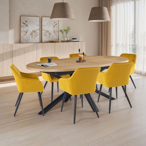 Table extensible 180-240cm + 6 chaises velours jaune - VENTER