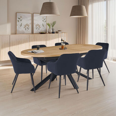 Table extensible 180-240cm + 6 chaises velours marine - VENTER