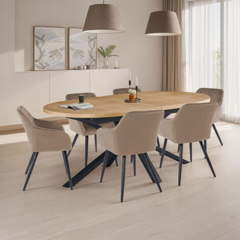 Table extensible 180-240cm + 6 chaises velours taupe - VENTER