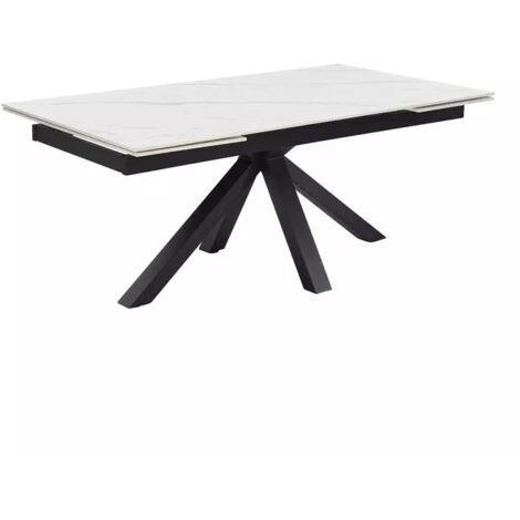 Table extensible 180/260 cm céramique blanc marbré pied croix - NEVADA 04