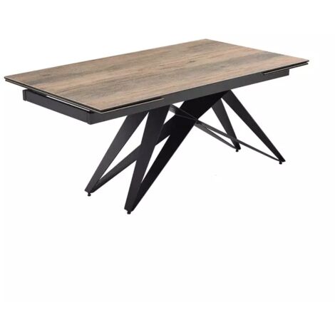 Table extensible 180/260 cm céramique effet bois pied géométrique - TEXAS 03