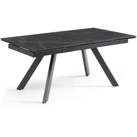Table extensible 180/260 cm céramique noir marbré pieds inclinés - INDIANA 08