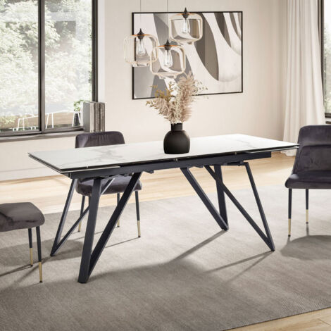 Table extensible 180-260 cm effet marbre blanc pieds métal - BLUNSKI