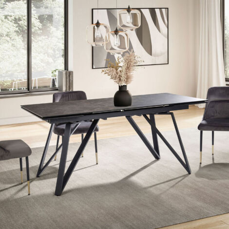Table extensible 180-260 cm effet marbre noir pieds métal - BLUNSKI