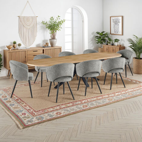 Table extensible 180-300 cm + 8 chaises tissu bouclette gris - VENTER