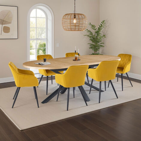 Table extensible 180-300cm + 6 chaises velours jaune - VENTER