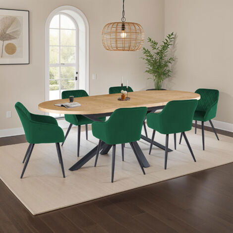 Table extensible 180-300cm + 6 chaises velours vert - VENTER