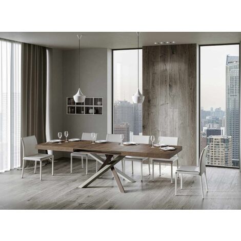 Table extensible 6 à 12 personnes bois foncé et pieds entrelacés 4 couleurs L 160 à 264 cm Artemis
