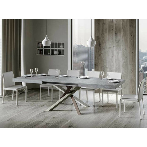 Table extensible 6 à 12 personnes gris cendré et pieds entrelacés 4 couleurs L 160 à 264 cm Artemis