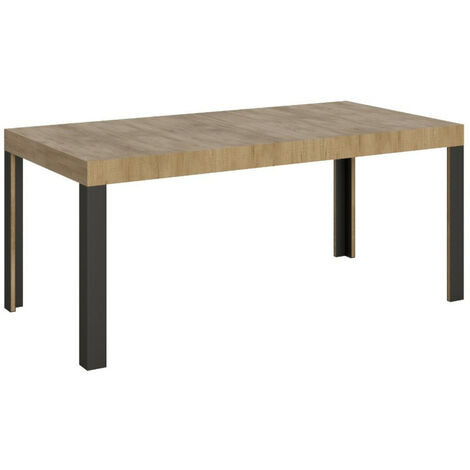 Table extensible 6 à 12 places L 160 à 264 cm bois clair et pieds métal gris foncé Liva