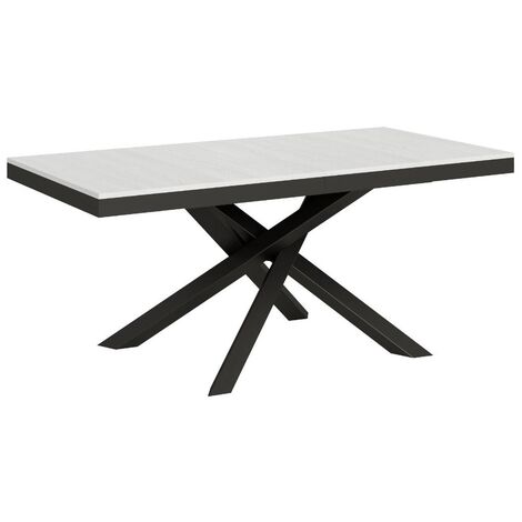 Table extensible 6 à 18 personnes blanche et pieds entrelacés anthracite L 160 à 420cm Klass