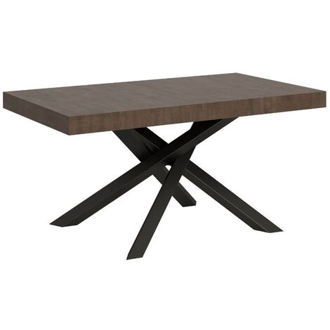 Table extensible 6 à 18 personnes bois foncé et pieds entrelacés anthracite L 160 à 420cm Artemis