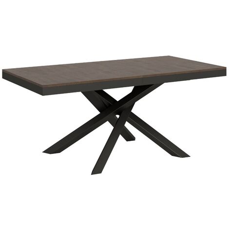 Table extensible 6 à 18 personnes bois marron et pieds entrelacés anthracite L 160 à 420cm Klass