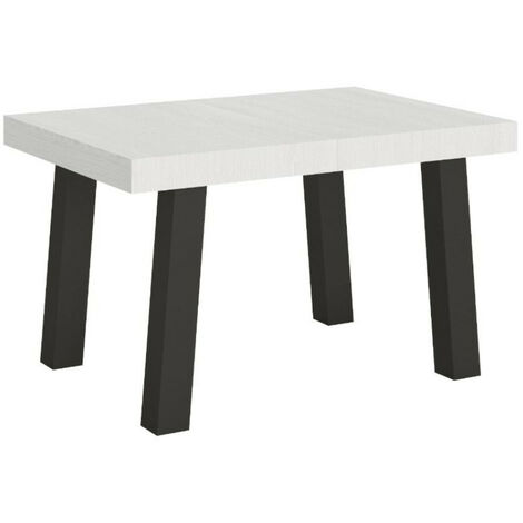 Table extensible 6 à 18 places L 130 à 390 cm blanc et pieds métal anthracite Bidy