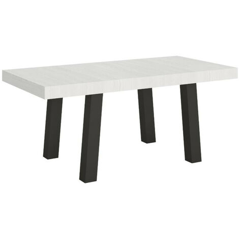 Table extensible 8 à 20 places L 180 à 440 cm blanc et pieds métal anthracite Bidy