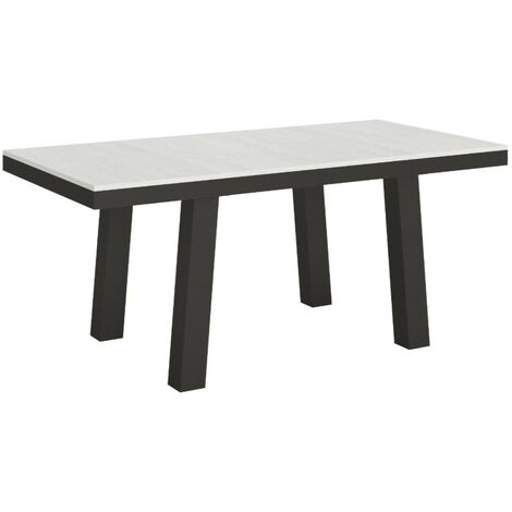 Table extensible 8 à 20 places L 180 à 440cm blanc et cadre métal anthracite Bidy