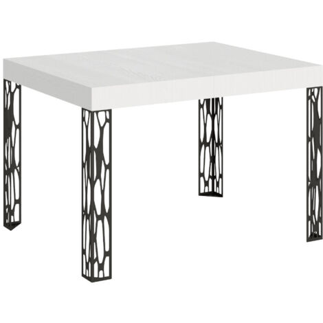 Table extensible avec pieds acier anthracite Kiza 110 à 194 cm-Blanc-110 à 194 cm