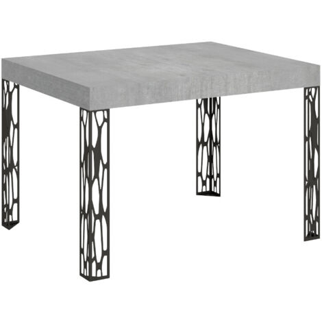Table extensible avec pieds acier anthracite Kiza 110 à 194 cm-Gris ciment-110 à 194 cm