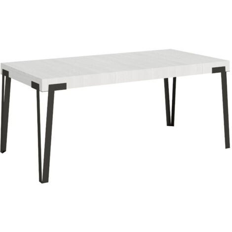 Table extensible blanc et pieds métal anthracite L 160 à 264cm Konta