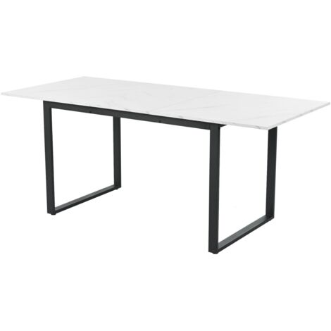 Table extensible blanc/noir 140-180x80cm - Plateau MDF - Pieds fer métal - Design moderne