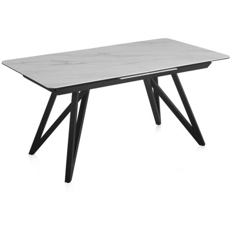 Table extensible blanche avec plateau en céramique et pieds en métal 160/210 x 90 cm